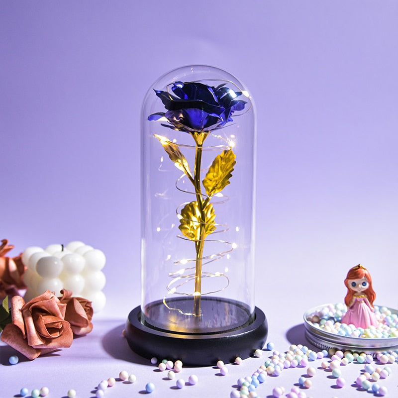 Lighted Violet Rose Glass Dome Trending Gift
