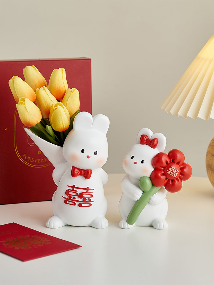 Romantic Home: Couple Rabbit Vase Decoration