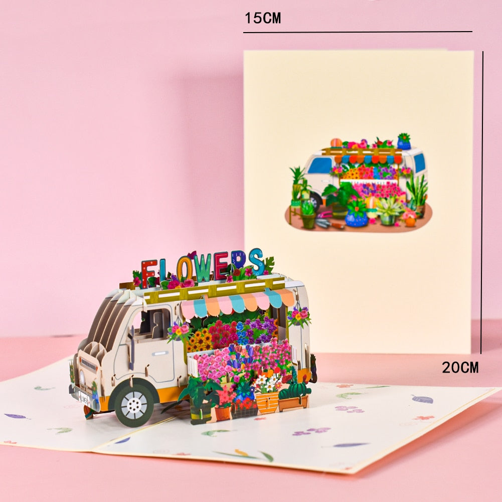 Flower Train Pop-Up Birthday Card